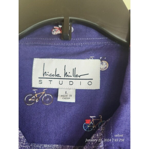 NICOLE MILLER STUDIO BICYCLE ALL OVER BUTTON UP DRESS SHIRT Blue Mens L - Picture 4 of 11
